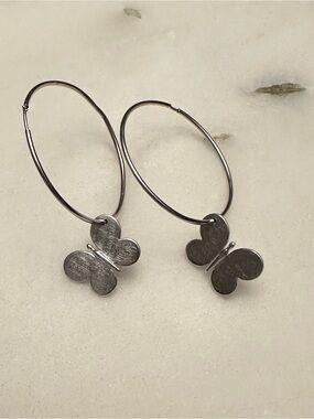 Tous butterfly hoop sterling silver earrings